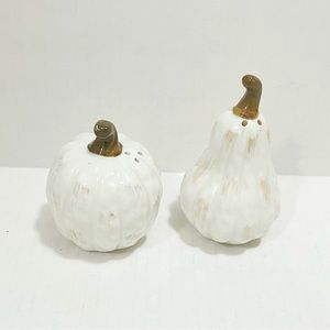 White Pumpkin Salt & Pepper Shakers Farmhouse Cottage Kitchen Gourd Fall